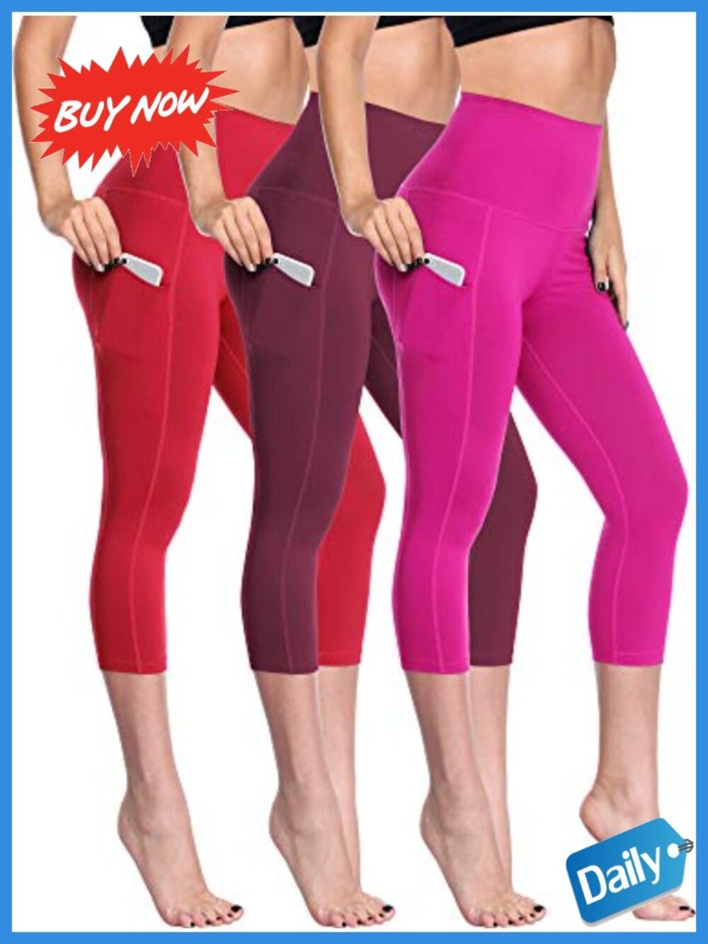 Women's High Waist Tummy Control Capri Leggings Yoga Pants with Pockets